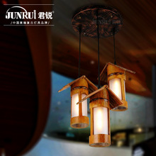 美式乡村创意个性餐厅旧酒吧台咖啡厅竹子麻绳羊皮吊灯