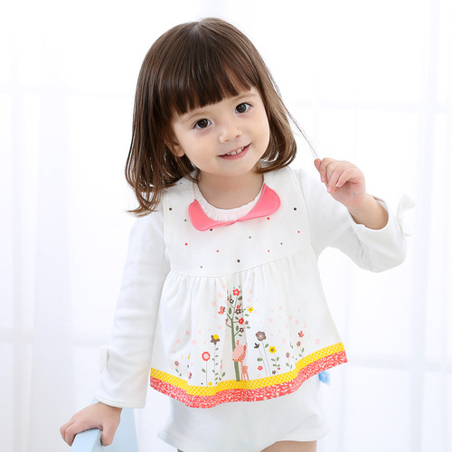 Waterproof pure cotton skirt-type bib and strap-type adjustable saliva napkin for baby girl eating bib large size