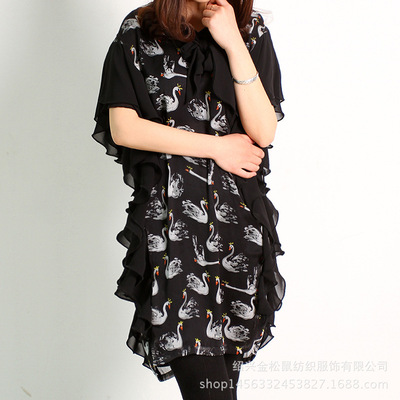 17 summer Korean Edition Women's wear printing Short sleeved Chiffon shirt have cash less than that is registered in the accounts Large T-shirt Versatile Easy jacket Women's wear customized