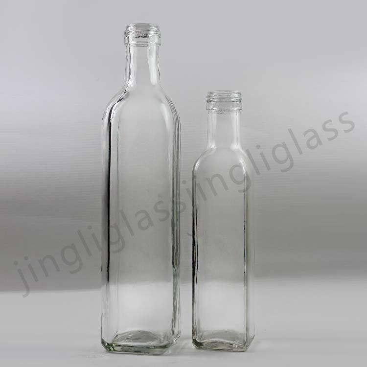 500ML透明方形橄榄油瓶、方形油瓶、玻璃茶油瓶、成套油瓶包装