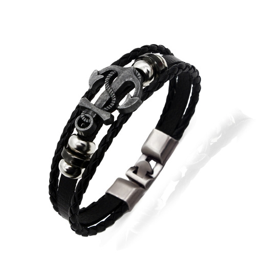 Anchor Branch Factory Direct Sales Cowhide Anchor Bracelet European and American Punk Retro Hand Jewelry Anchor Bracelet for Men