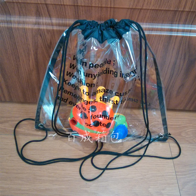 pvc透明束口袋 pvc车缝抽绳袋背包