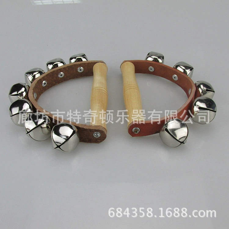 奥尔夫乐器五铃皮手铃儿童乐器木制半圆手摇铃幼儿园早教教具