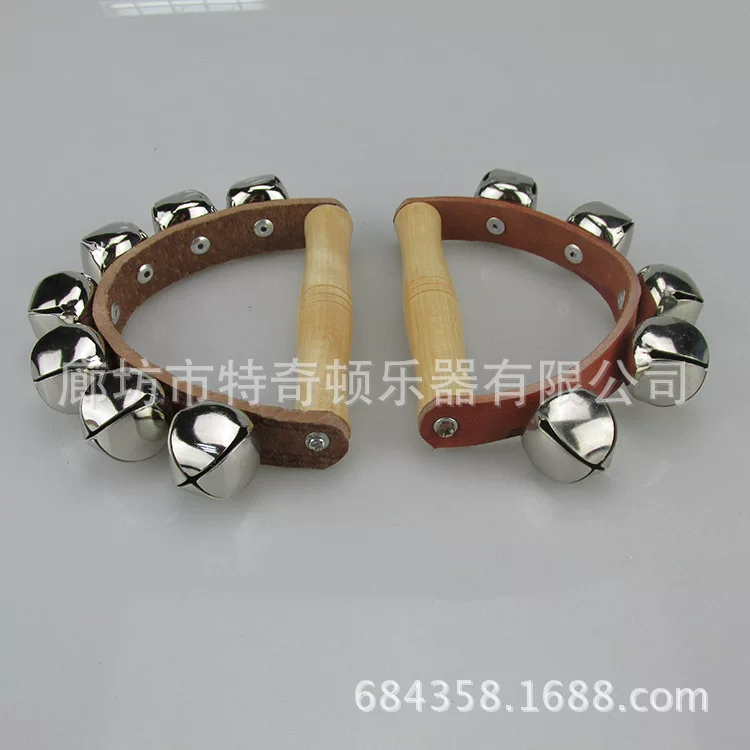 奥尔夫乐器五铃皮手铃儿童乐器木制半圆手摇铃幼儿园早教教具