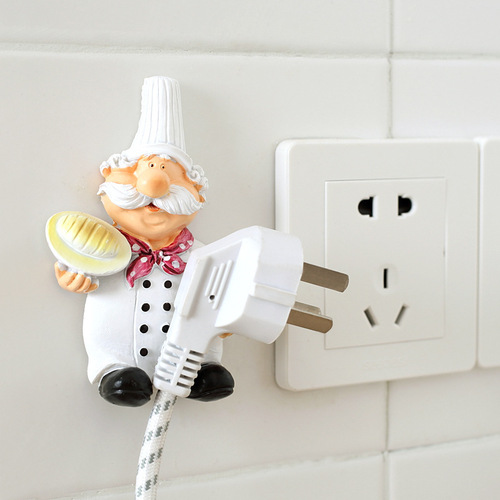 Cartoon power cord storage rack creative home plug organizer bracket kitchen chef plug hook strong sticky hook
