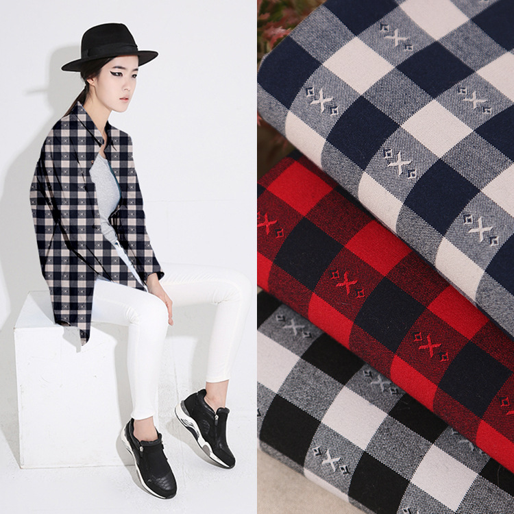 厂家供应现货 TR阳粘平纹染色四格子布 休闲服工作服衬衫面料