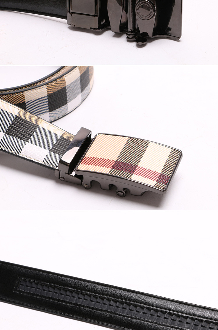 ChoiHoo British Men's Single-sided Cowhide Automatic Buckle Fashion Business Casual Checkered Trouser Belt_voghion.com