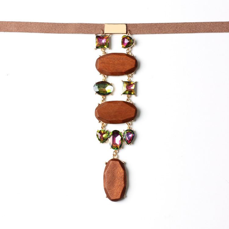 Collier De Velours En Bois Rond De Cristal De Bijoux Fait Main display picture 5