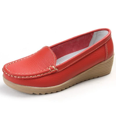 Women’s leather nursing shoes, genuine leather, comfortable low‑wedge sole, autumn casual