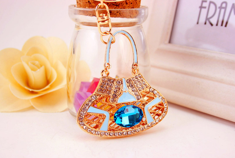 44g Weight Alloy, Metal Material Unisex Gender Pink, Red, Blue, Black Color Fashion Crystal Rhinestone New Satchel Bag  Key Chain 12
