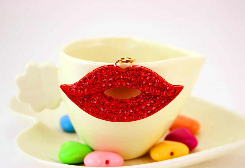 34g Weight Alloy, Metal Material Constellation Pattern Unisex Gender Korean Cute Sexy Red Lips Women's Bag Accessories Car Key Chain 2