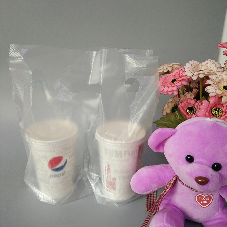 单杯双杯奶茶袋定制手提透明饮料袋一次性外卖打包袋塑料袋定做