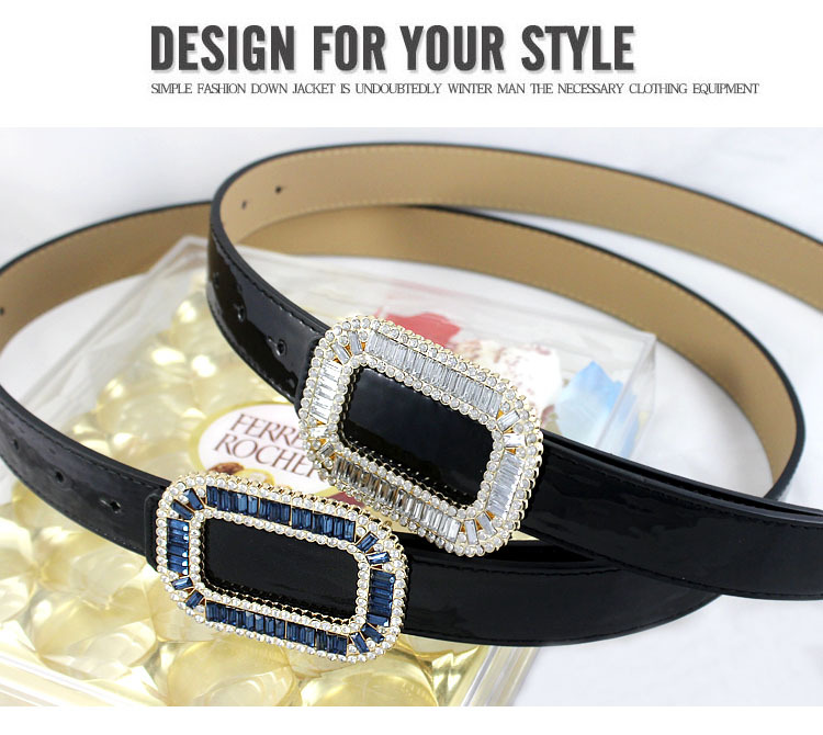 Basic Rectangle Pu Leather Metal Button Rhinestone Belt display picture 1