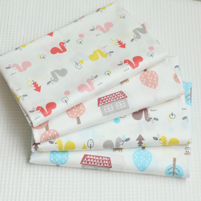 全棉卡通小松鼠榛子林印花布幼儿园学生纯棉面料 手工DIY布缝纫布