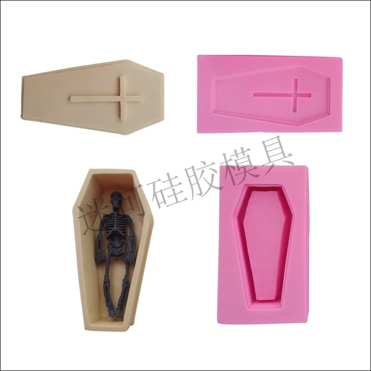 Halloween 3D ataúd cráneo Cruz fondant cake molde de silicona jabón Ventas Directas la fábrica al por mayor