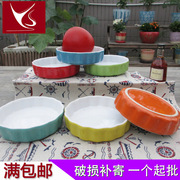 出口烘焙蛋糕盅 色釉圆形小食碟 耐高温舒芙蕾烘焙陶瓷餐具批发