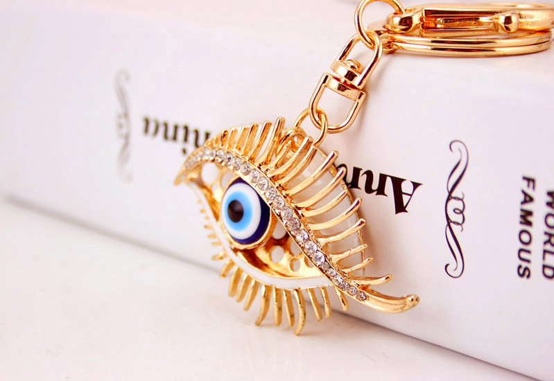 30g Weight Alloy, Metal Material Glasses Pattern Unisex Gender White, Red, Blue Color Korean Diamond-studded Devil’s Eye Crystal Metal Pendant Eyelashes Keychain 3