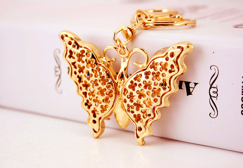 Diamond Opal Butterfly Ladies Metal Pendant Insect Car Keychain display picture 5
