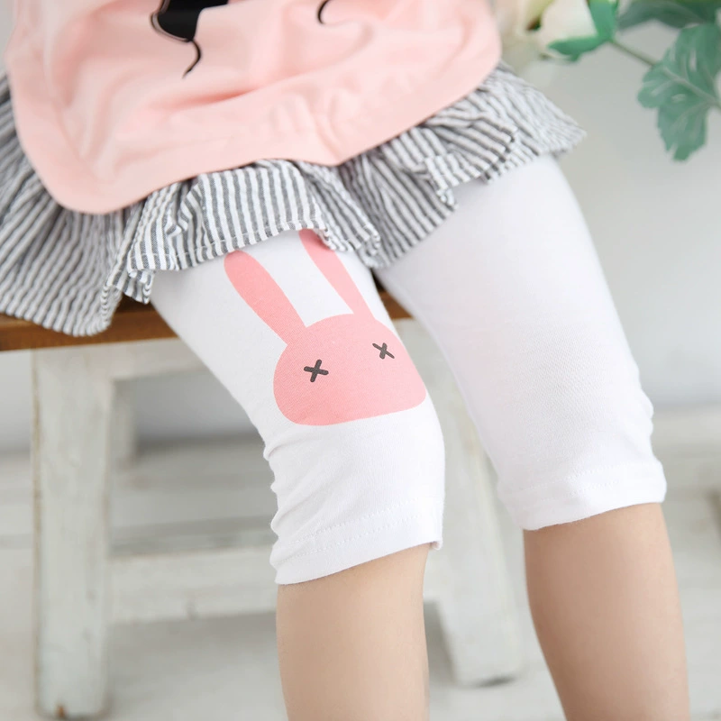 Kids thin knitted leggings (children), cute bunny knee print, lightweight summer capri, sizes 100–150