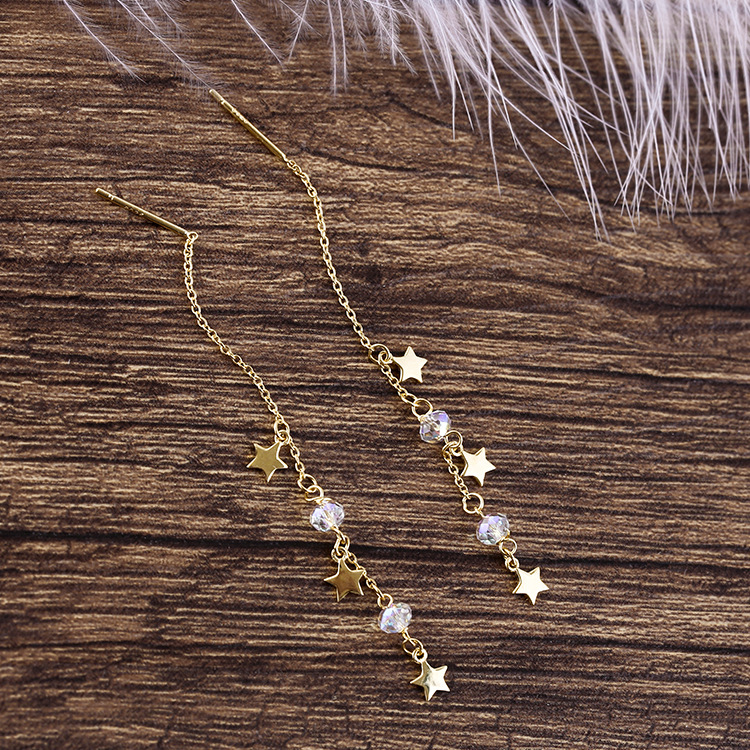 S925 pendientes de plata larga estrella cristal borla pendientes estilo coreano joyería de plata esterlina