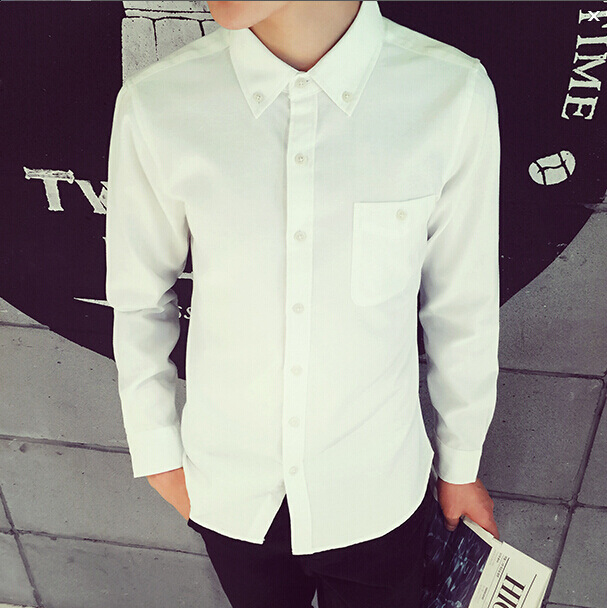 Cotton Washed Long Sleeve Oxford Spun Solid Shirt Slim Men's Oversized White Casual Shirt