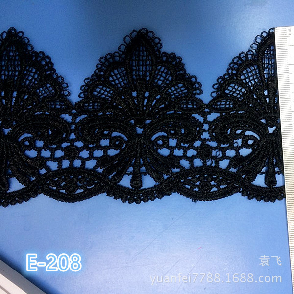 E-208水溶镂空黑白发箍刺绣花边DIY服装辅料宽9厘米现货批发