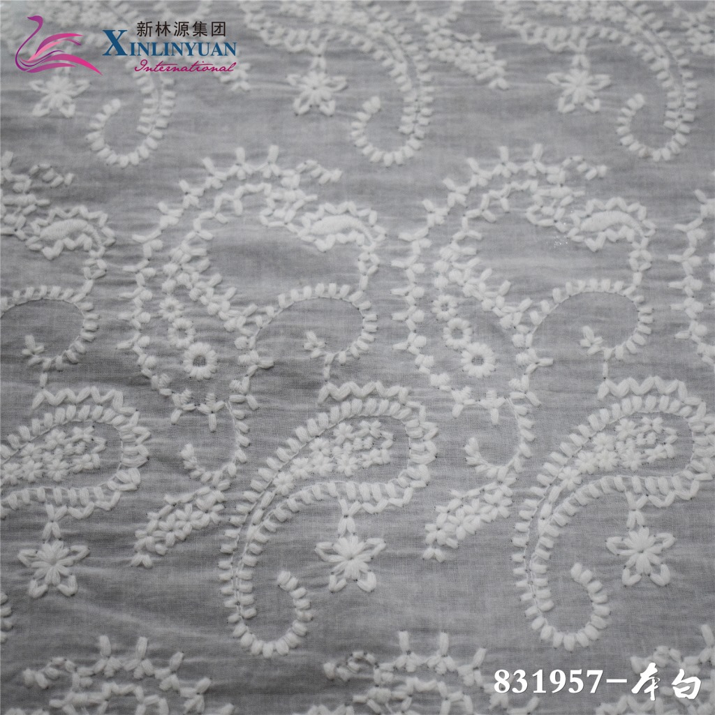 【新林源刺绣】高档棉布绣花服装辅料 水溶棉线刺绣花边面料