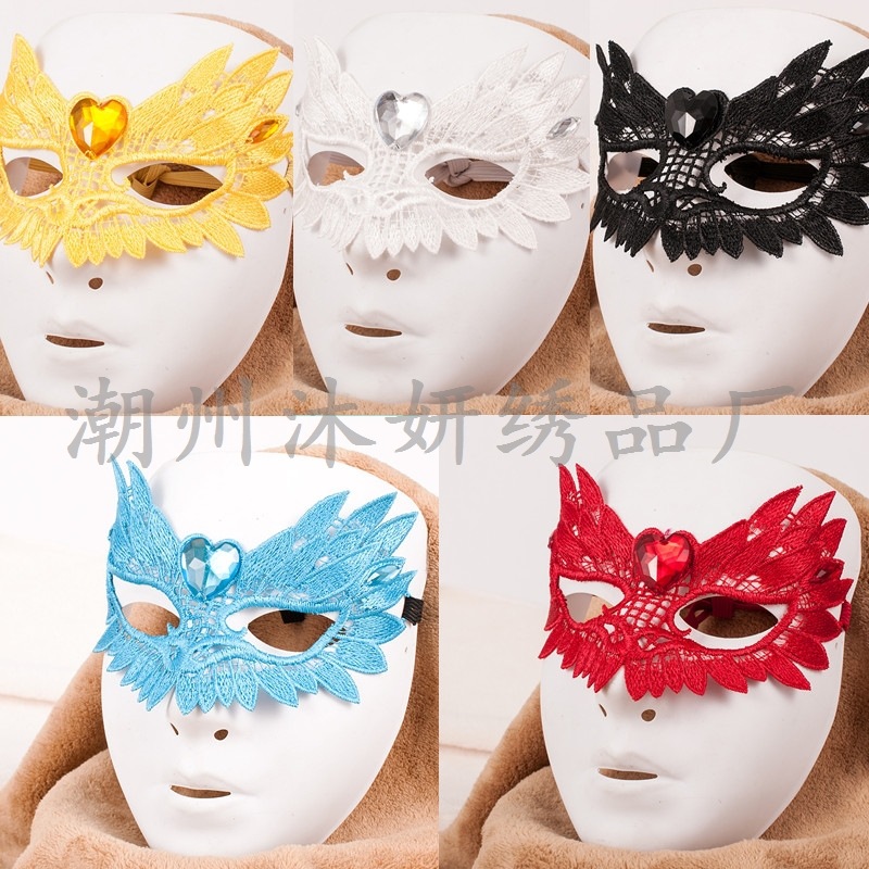 colour Lace embroidery Makeup festival Dance perform Halloween Hollow Half Face children angel Mask 3