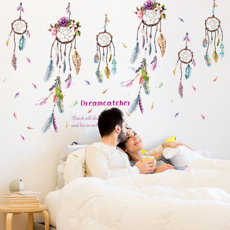 裸装墙贴批发创意羽毛花朵背景装饰贴纸客厅卧室自粘贴画SK9051