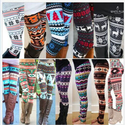 義烏廠家多色大碼聖誕雪花小鹿印花九分打底褲批發壹件代發