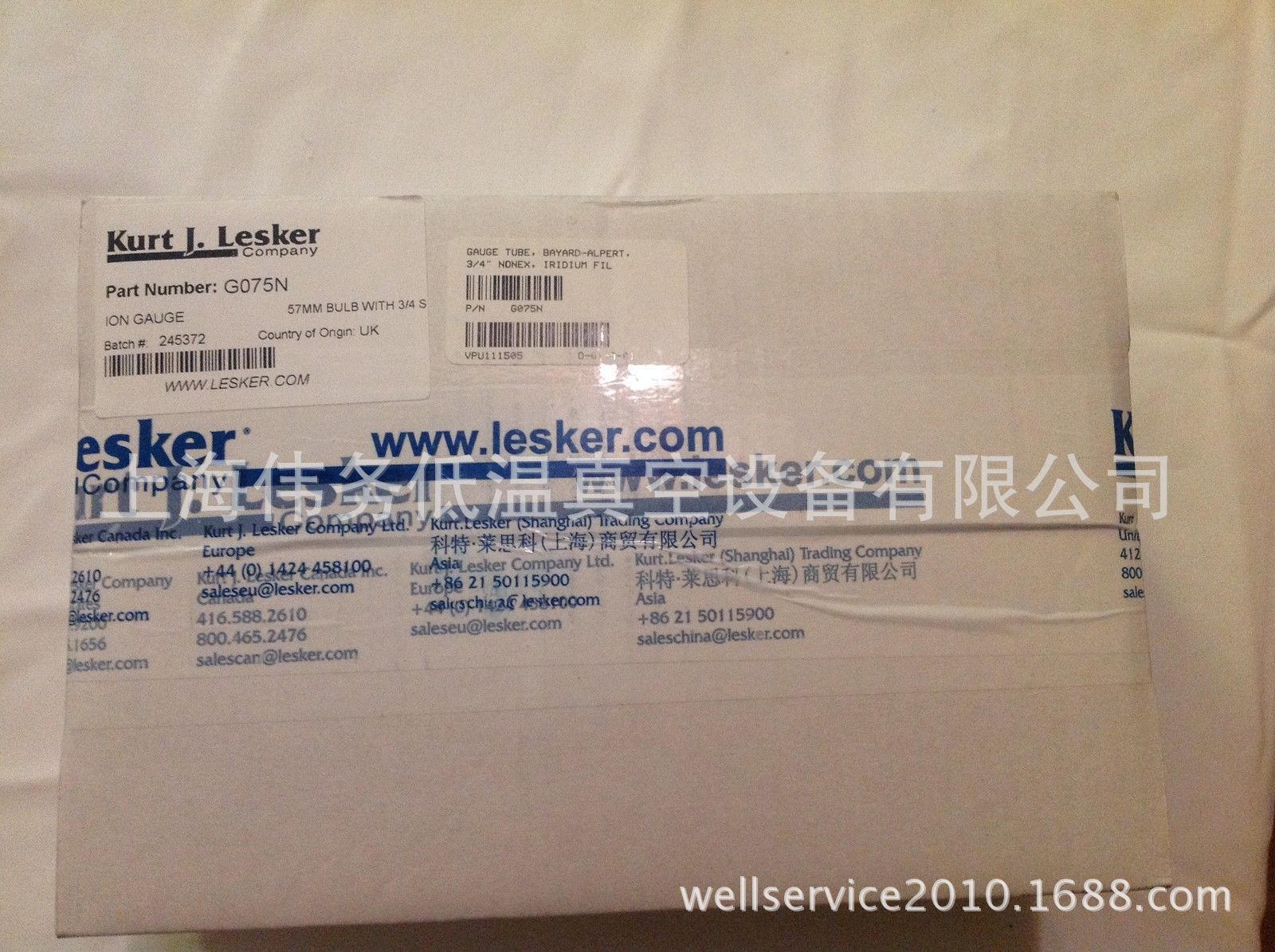 KURT J. LESKER  G075N Ion Gauge