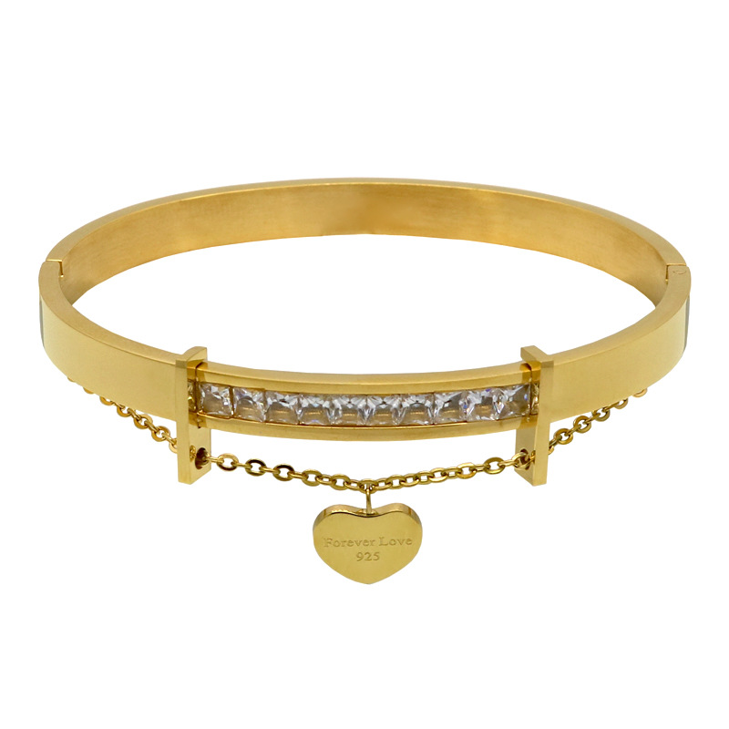20g Weight Vacuum Plating Gold Plating Process 18K Gold Plated Plating Material Rhinestones Inlay Material Vacuum Plating Real Gold Plated 18K Gold Heart Shape 304 Stainless Steel Titanium Steel Fashion Waterproof Non Tarnish 304 Stainless Steel Bangle