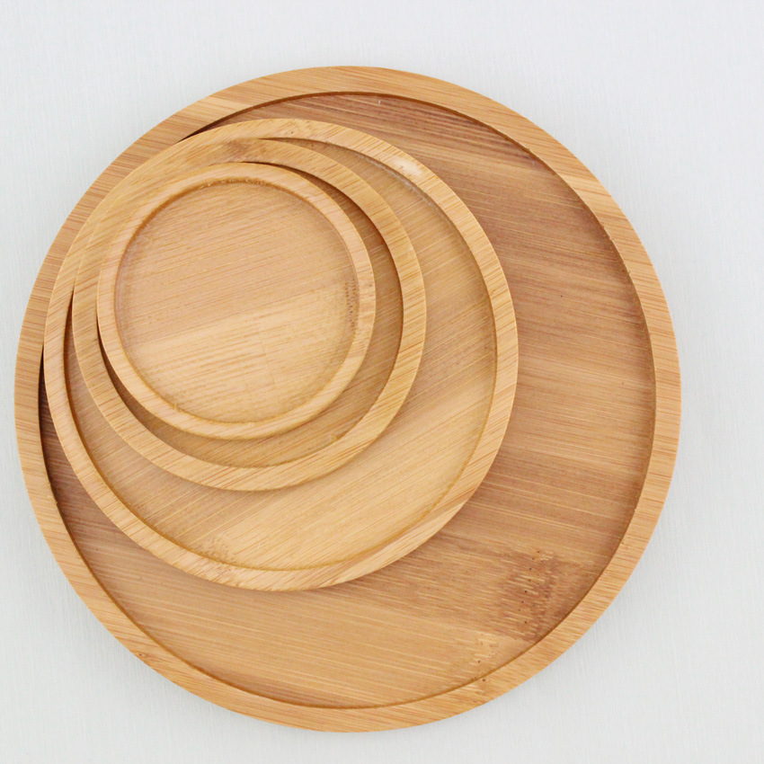 环保圆形多肉陶瓷花盆竹制托盘 创意桌面茶具杯垫一件可发|ms