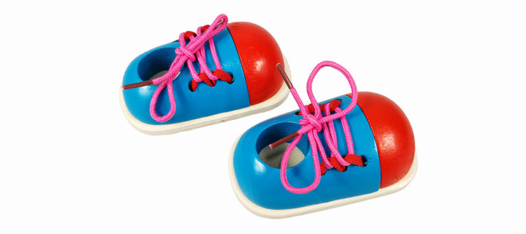 木制玩具宝宝学系鞋带MY09小木鞋小鞋子穿线小鞋子玩具MGWJ