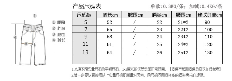 褲子產品尺碼表