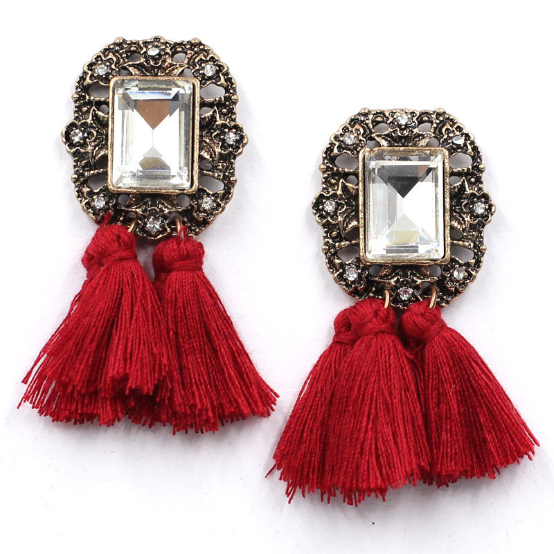 European And American Style Tassel Geometric Inlaid Diamond Earrings Jewelry display picture 4