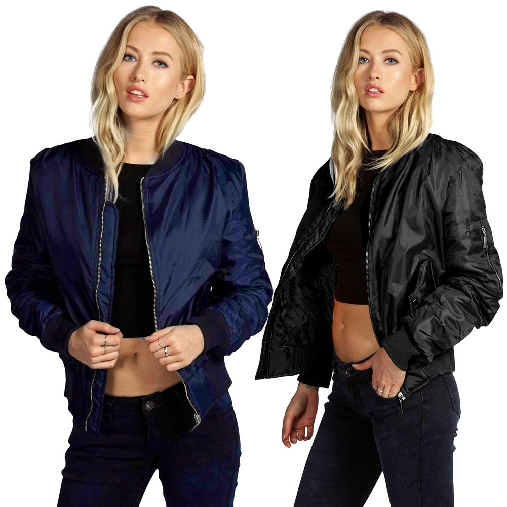 Hot Sale Womens Bomber Jackets Black/Army Baseball Jacket Coat Female Wild Short Zipper Jaqueta