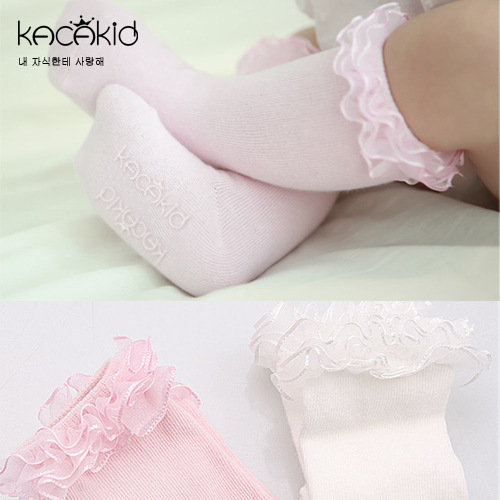 Girls spring and summer mid-calf socks with layers of mesh fungus lace kacakid infant cotton socks sweet princess socks