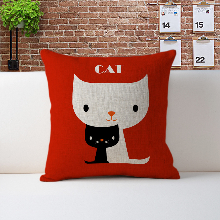 沙发垫创意棉麻抱枕 卡通数码印花亚麻护腰枕居家布艺抱枕批发