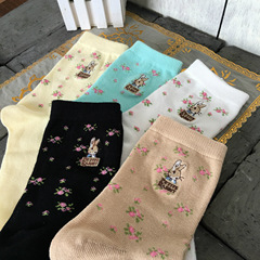 日系彼菲兔碎花棉線中筒女襪 淘寶休閒提花女棉襪帶檢測報告