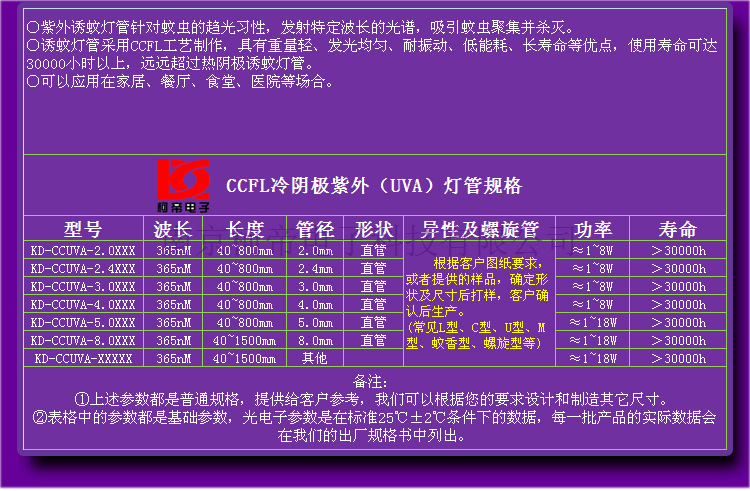 紫外灯管1-产品规格01