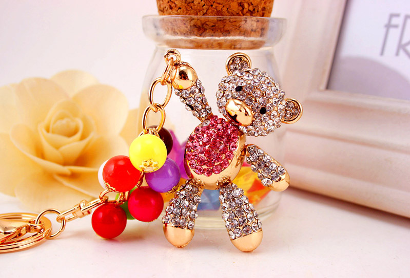 49g Weight Travel Occasion Alloy, Metal Material Doll Pattern Unisex Gender Pink, Purple, Red, Blue, Peach Color Korean  Creative Cute Diamond Cartoon Bear Car Keychain 13