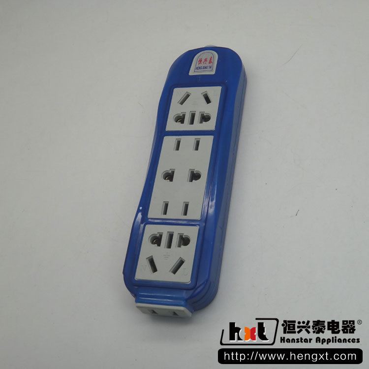 恒兴泰806一体成型六位18孔汽车型蓝包胶地拖插座