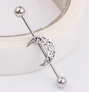 Hollow Moon Industrial Ear Stud Tongue Nail Piercing Ear Expansion Jewelry 316L Surgical Steel detail image 7