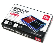 得力 9865 雙色快干清潔印台 油性 紅色藍色印泥 財務辦公用品 組