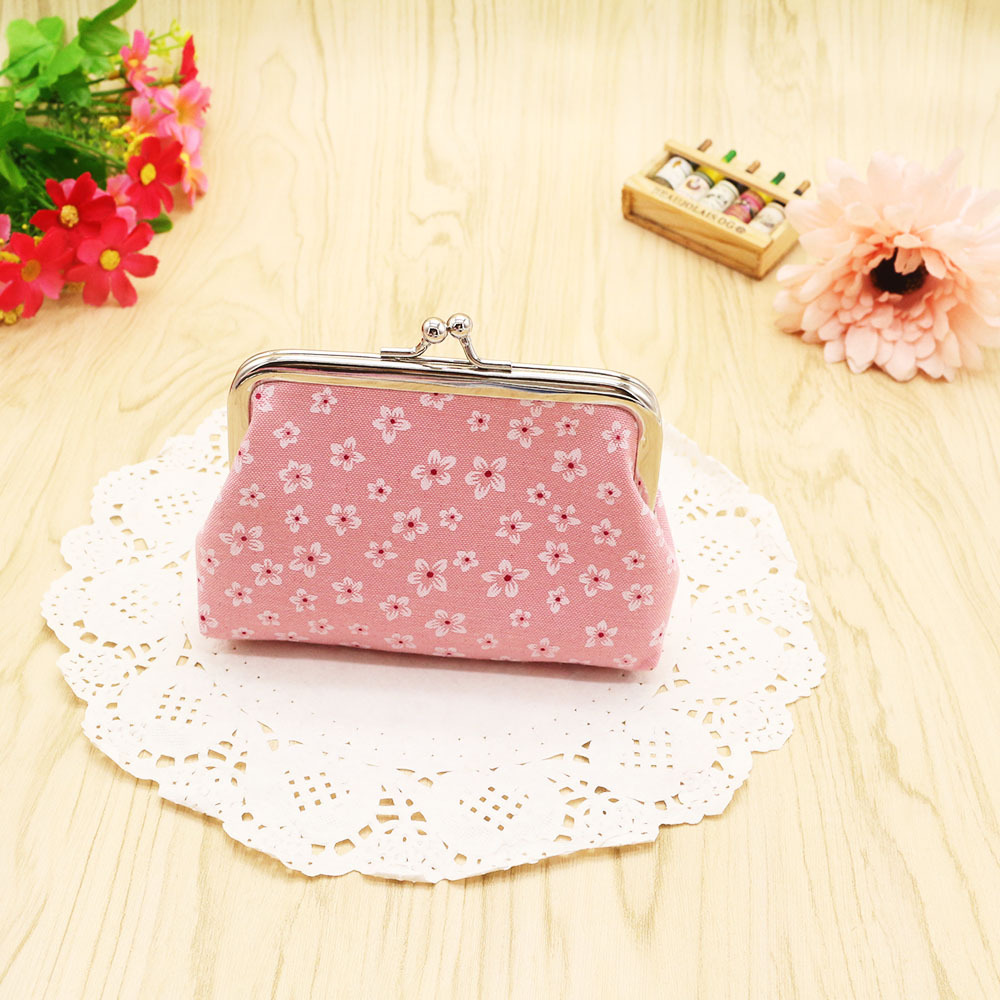 Square Shape Women's Flower Cloth Lock Clasp Coin Purses