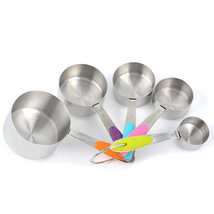 Factory wholesale 10-piece stainless steel measuring spoon kitchen baking measuring spoon suit round silicone handle measuring cup