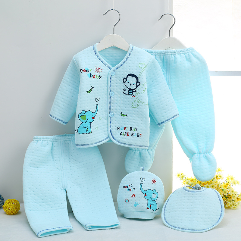 Autumn and winter baby thickening keep warm Underwear suit 0-3 newborn baby pure cotton clothes Five-piece wholesale