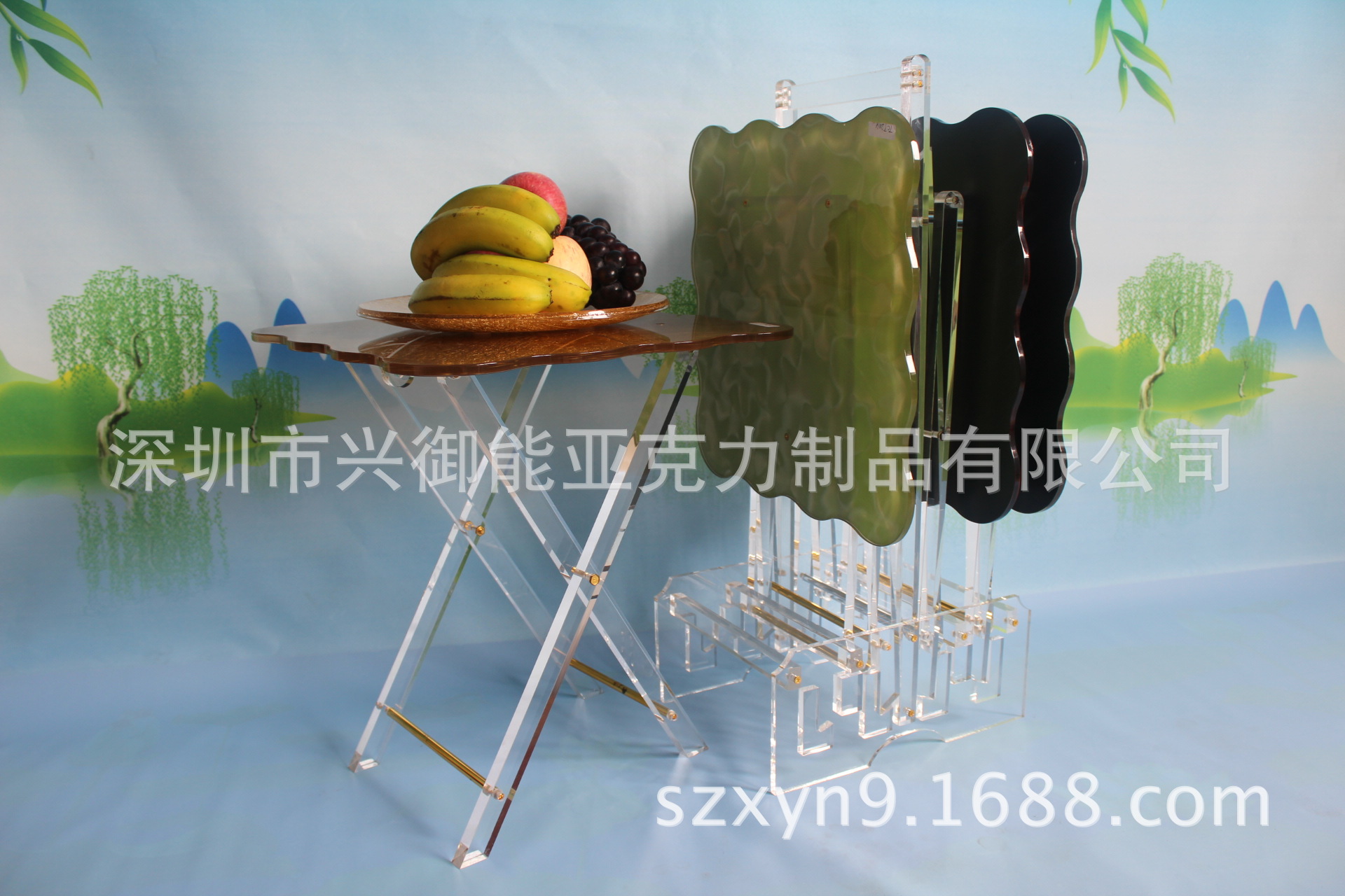 亚克力五件套桌子 折叠咖啡桌 餐桌 茶几 欧式家具 家居用品