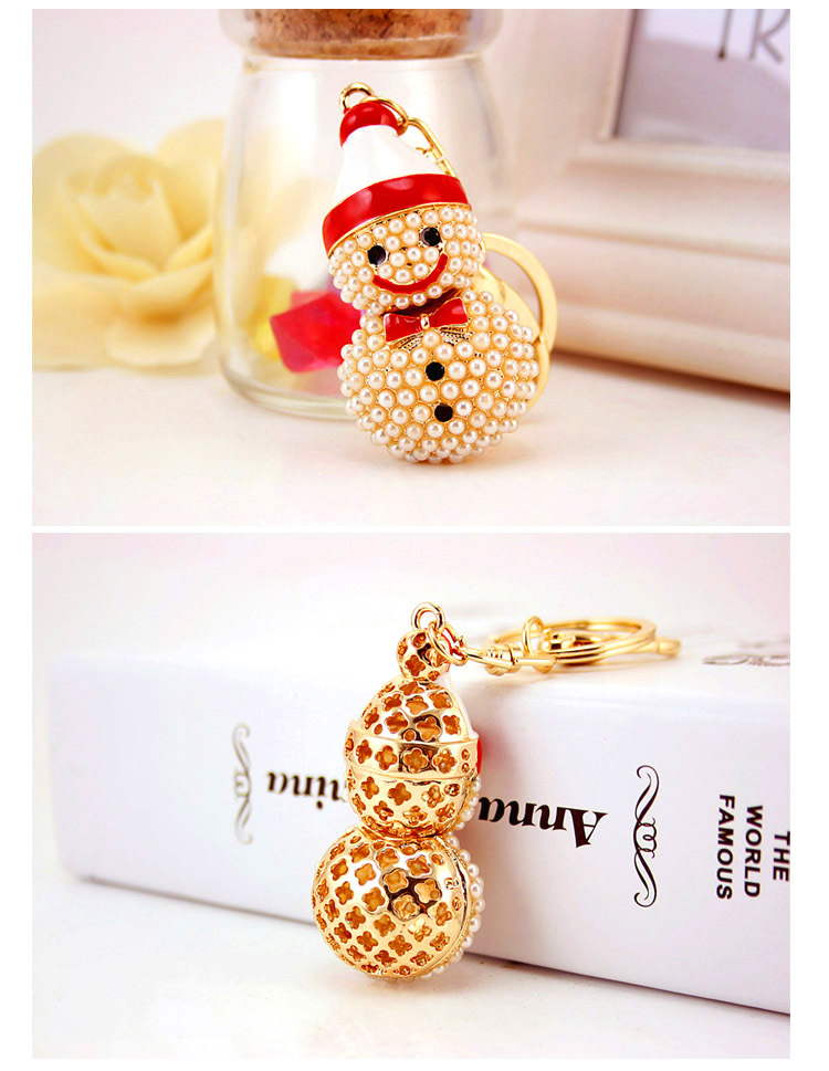 200g Weight Alloy, Metal Material Doll Pattern Unisex Gender Creative Christmas Crafts Cute Cartoon Pearl Snowman Car Keychain 1